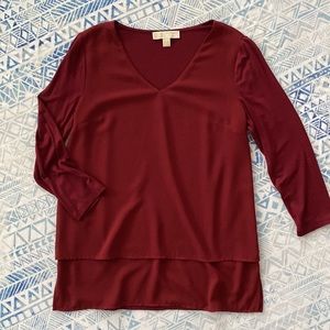 Michael Kors Burgundy V-Neck Long Sleeve Top